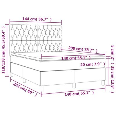 vidaXL Box spring postelja z vzmetnico temno siva 140x200 cm blago