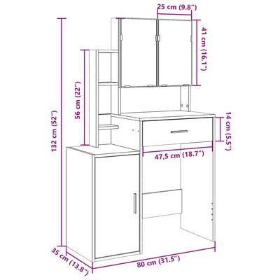 vidaXL Toaletna mizica z omarico sonoma hrast 80x39x80 cm