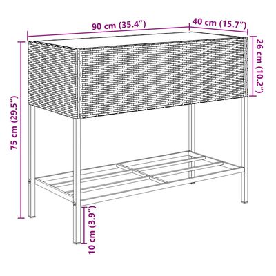 vidaXL Vrtna korita s polico 2 kosa črna 90x40x75 cm poli ratan