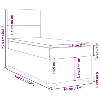 vidaXL Box spring postelja z vzmetnico temno siv 90x190 cm žamet