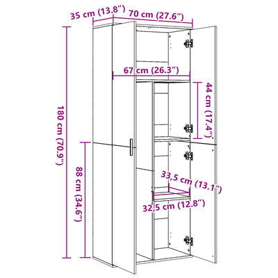 vidaXL Visoka omara črna 70x35x180 cm inženirski les