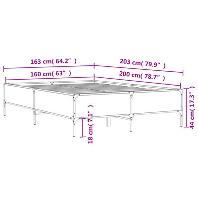 vidaXL Posteljni okvir siva sonoma 160x200 cm inž. les in kovina