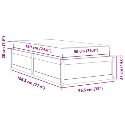 vidaXL Postelja z vzmetnico 90x190 cm trdna borovina