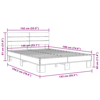 vidaXL Posteljni okvir sonoma hrast 140x190 cm inž. les in kovina