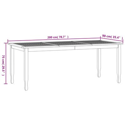 vidaXL Vrtna jedilna miza 200x90x75 cm trdna tikovina