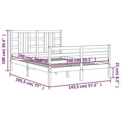 vidaXL Posteljni okvir z vzglavjem siv 140x190 cm trden les