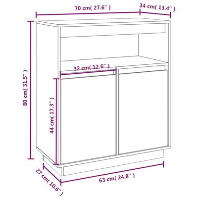 vidaXL Komoda črna 70x34x80 cm trdna borovina