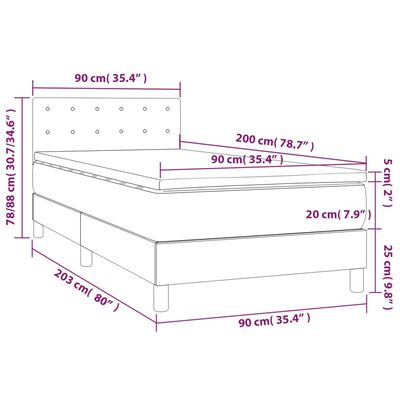 vidaXL Box spring postelja z vzmetnico LED črna 90x200 cm umetno usnje