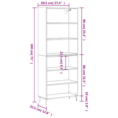 vidaXL Visoka komoda bela 69,5x32,5x180 cm inženirski les