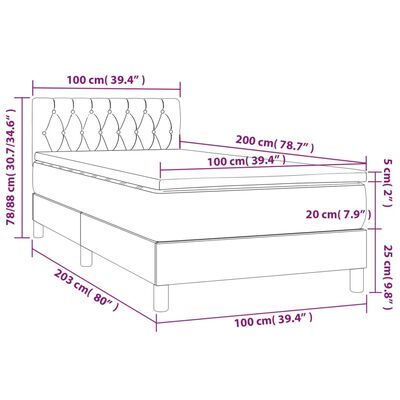 vidaXL Box spring postelja z vzmetnico LED tem. zelena 100x200cm žamet