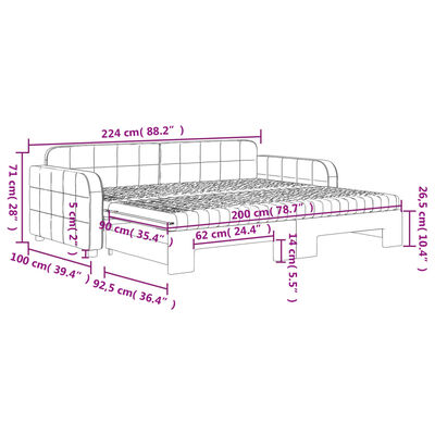 vidaXL Izvlečna dnevna postelja z vzmetnico tem. siva 90x200 cm žamet