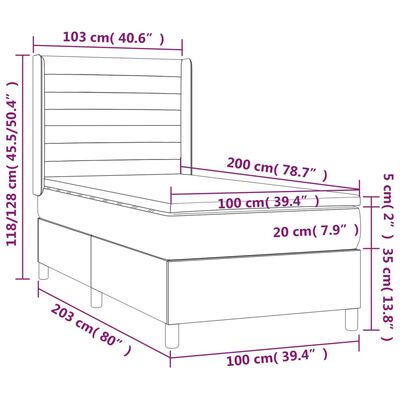 vidaXL Box spring postelja z vzmetnico LED taupe 100x200 cm blago