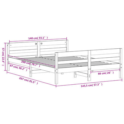 vidaXL Posteljni okvir brez vzmetnice bel 140x200 cm trdna borovina