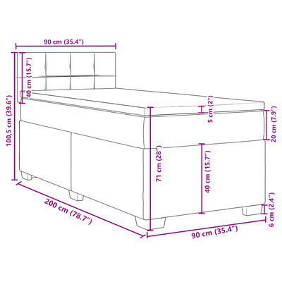 vidaXL Box spring postelja z vzmetnico svetlo siva 90x200 cm žamet