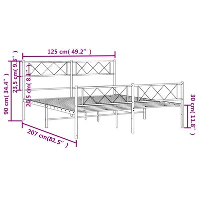 vidaXL Kovinski posteljni okvir z vzglavjem in vznožjem črn 120x200 cm