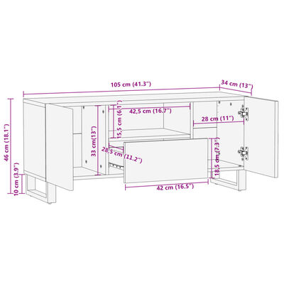 vidaXL TV omarica 100x34x46 cm trden mangov les