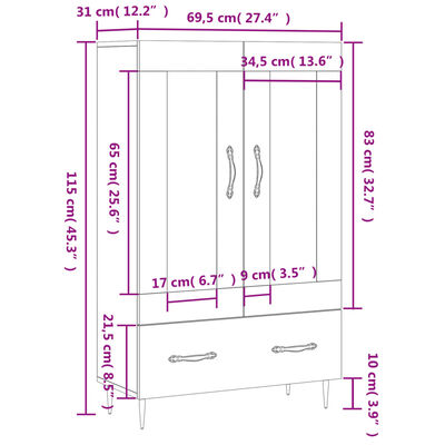 vidaXL Visoka omara dimljeni hrast 69,5x31x115 cm inženirski les