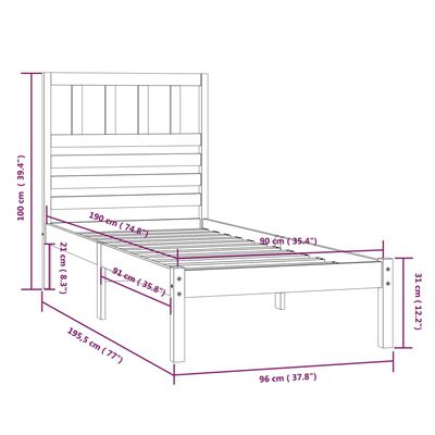 vidaXL Posteljni okvir bel 90x190 cm trdna borovina