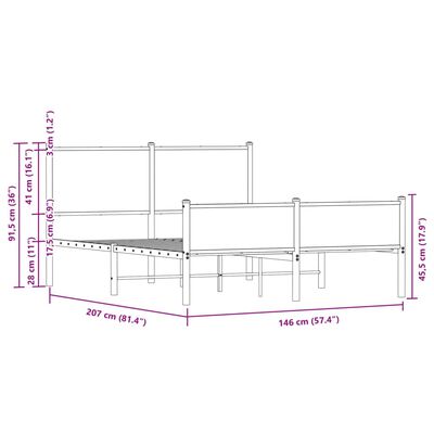 vidaXL Kovinski posteljni okvir brez vzmetnice rjavi hrast 140x200 cm