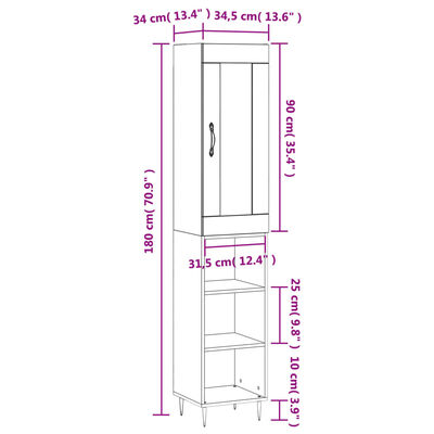 vidaXL Visoka omara rjavi hrast 34,5x34x180 cm inženirski les