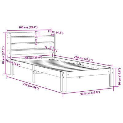 vidaXL Posteljni okvir z vzglavjem brez vzmetnice bel 90x200 cm