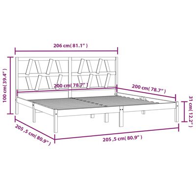 vidaXL Posteljni okvir črn iz trdne borovine 200x200 cm