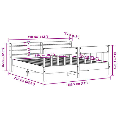 vidaXL Posteljni okvir brez vzmetnice bel 180x200 cm trdna borovina