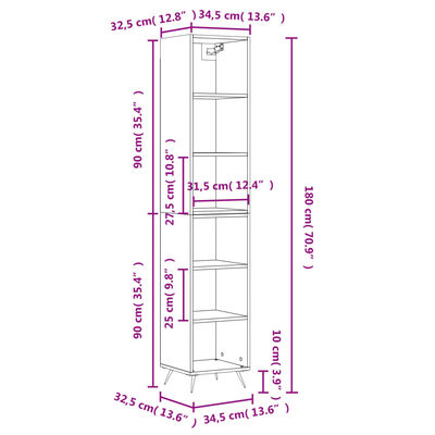 vidaXL Visoka omara črna 34,5x32,5x180 cm inženirski les