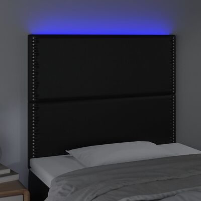 vidaXL LED posteljno vzglavje črno 80x5x118/128 cm umetno usnje