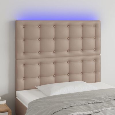 vidaXL LED posteljno vzglavje kapučino 100x5x118/128 cm umetno usnje