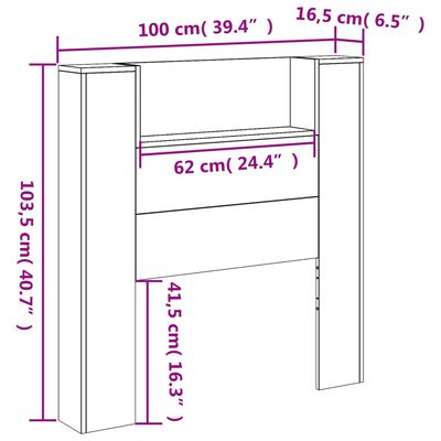 vidaXL Omarica za vzglavje postelje LED siva sonoma 100x16,5x103,5 cm