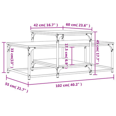 vidaXL Klubska mizica siva sonoma 102x60x45 cm inženirski les