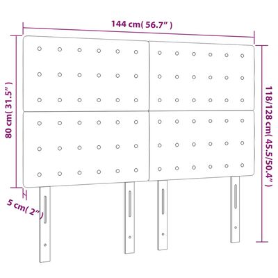 vidaXL LED posteljno vzglavje črno 144x5x118/128 cm blago