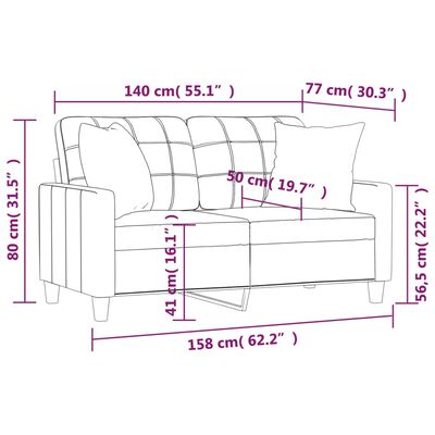 vidaXL Kavč dvosed z okrasnimi blazinami vinsko rdeč 140 cm um. usnje