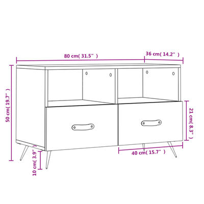 vidaXL TV omarica bela 80x36x50 cm inženirski les