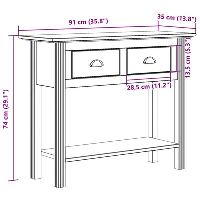 vidaXL Konzolna mizica BODO rjava 91x35x74 cm trdna borovina