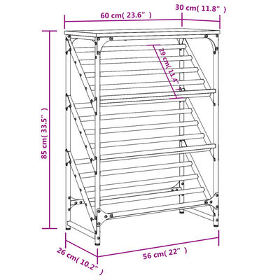 vidaXL Regal za čevlje sonoma hrast 60x30x85 cm inženirski les