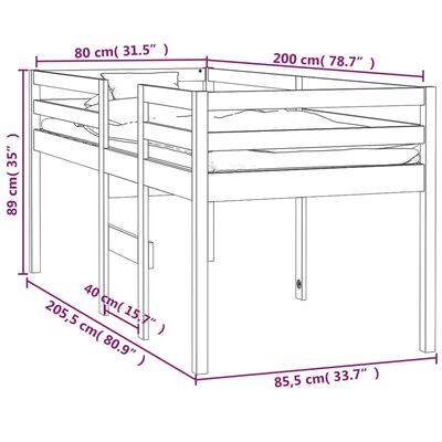 vidaXL Visoka postelja medeno rjava 80x200 cm trdna borovina