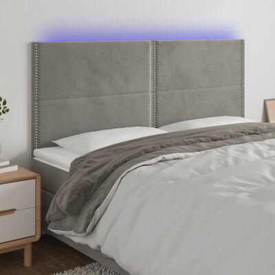 vidaXL LED posteljno vzglavje svetlo sivo 160x5x118/128 cm žamet