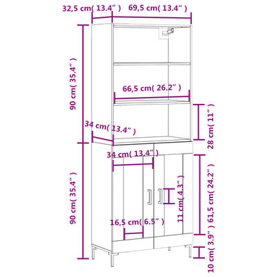 vidaXL Visoka komoda dimljen hrast 69,5x34x180 cm inženirski les