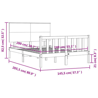 vidaXL Posteljni okvir z vzglavjem črn 140x200 cm trden les