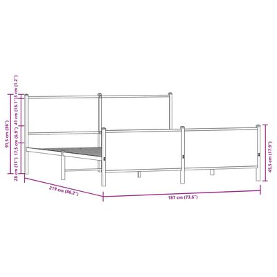 vidaXL Kovinski posteljni okvir brez vzmetnice rjavi hrast 183x213 cm