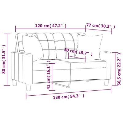 vidaXL Kavč dvosed z okrasnimi blazinami krem 120 cm umetno usnje