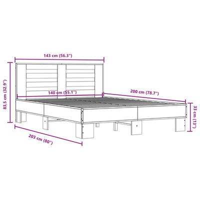 vidaXL Posteljni okvir rjav hrast 140x200 cm inženirski les in kovina