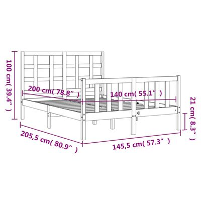 vidaXL Posteljni okvir z vzglavjem 140x200 cm trden les