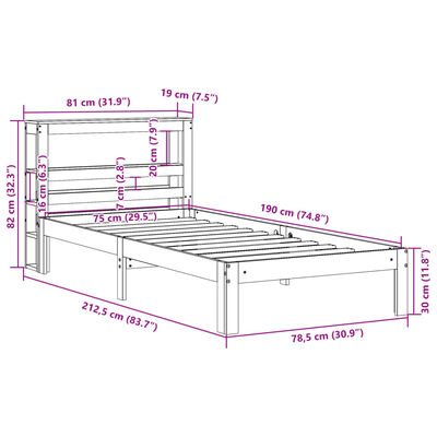 vidaXL Posteljni okvir z vzglavjem bel 75x190 cm trdna borovina