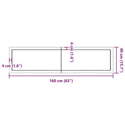 vidaXL Stenska polica temno rjava 160x40x(2-4) cm trdna hrastovina