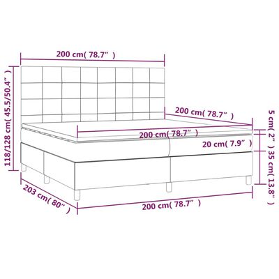 vidaXL Box spring postelja z vzmetnico LED tem. zelena 200x200cm žamet