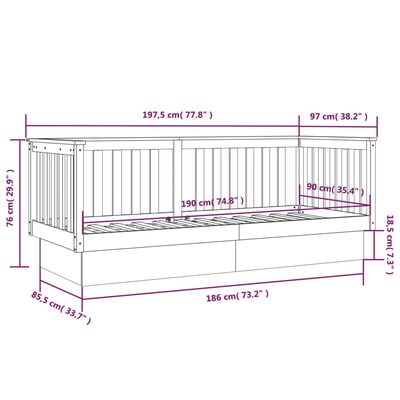 vidaXL Izvlečna postelja brez vzmetnice bela 90x190 cm trdna borovina