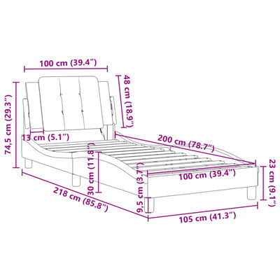 vidaXL Posteljni okvir z LED lučkami črn 100x200 cm umetno usnje